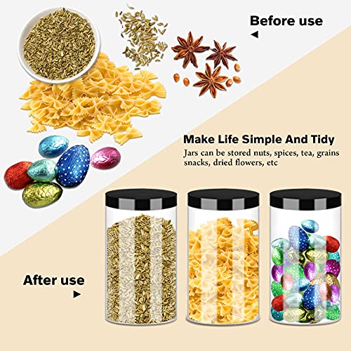 Clear Plastic Jars 32oz 12Pack Big Round PET Plastic Containers with Black Screw On Lids Reusable Empty Storage Jars with Lid Clear Containers for Household and Kitchen Organizing