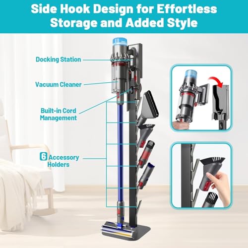 Kukikan Vacuum Stand Holder for Gen5 V8 V15 V12 V11 V10 V7 V6, Metal Floor Docking Station with Built-in Cord Management