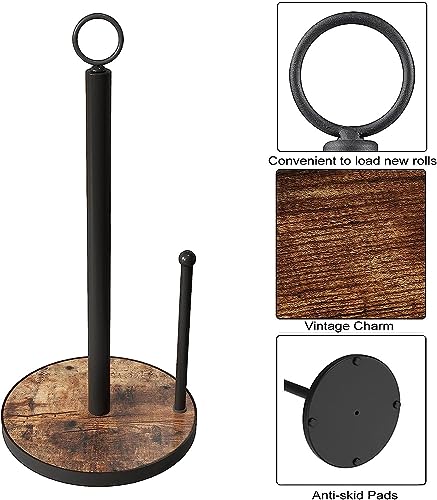 OROPY Paper Towel Holder Countertop, Heavy Duty Wood Base, Farmhouse Style | Paper Towel Holder Countertop with Weighted Base for Kitchen, fits Standard & Jumbo Size Paper Towels, Brown - Easy to Tear
