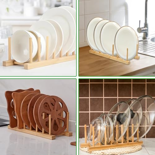 6 Pack Bamboo Wood Plate Rack and Pot Lid Holder,... (Bamboo | Bamboo Wood)
