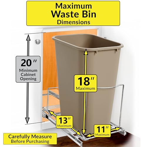 LYNK PROFESSIONAL® Pull-Out Trash Can Drawer – Sliding Organizer for Kitchen Cabinet or Under-Sink Use – Heavy Duty Storage Rack (Bin Not Included)