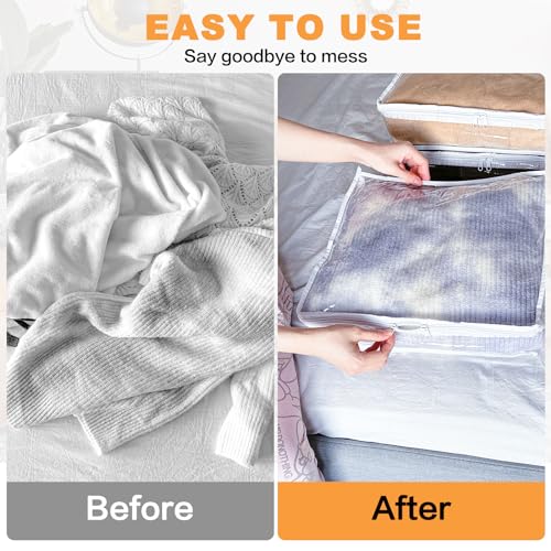 Clear Zippered Plastic Clothes Storage Bags, 6 Pack, White | Clear Storage Bags with Zipper Plastic Storage Bags for Clothes Sweaters Blankets Sheets, Size: 15.7 x 13.8 x 3.9 Inch