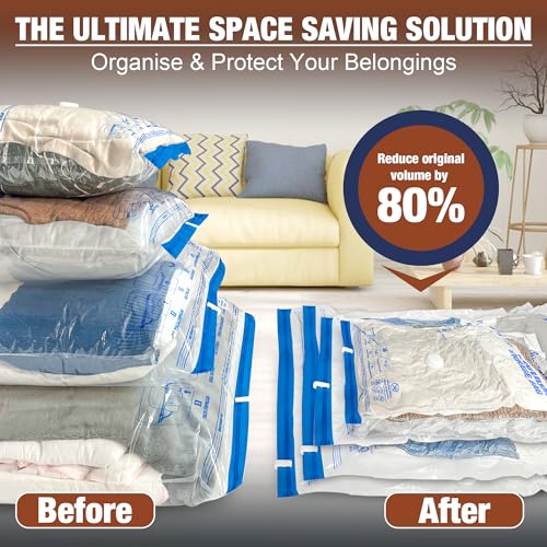 12 Jumbo Vacuum Storage Bags for Bedding, Vacuum Seal Bags for Clothing | Extra Large XL, Airtight Triple Seal, Save 80% Space, Hand Pump, Work with Vacuum, Double Zip, Reusable, Easy to Use