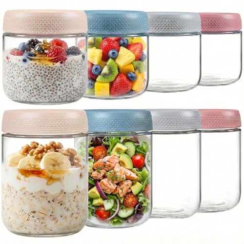 Glass Meal Prep Jar Set, 8 Pack Overnight Oats Containers with Lids