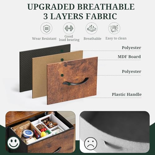 9-Drawer Dresser for Bedroom, Anti-Tip Tall Storage Organizer | Chest of Drawers with Wooden Top and Metal Frame Fabric Bins for Closet, Living Room, Hallway, Entryway, Brown