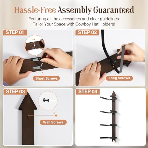 Cowboy Hat Rack for Wall, Cowboy Hat Holder Wall Mount Holds up to 4 Hats, Wooden Western Rustic Metal Hat Hanger with Arrow Sign Board, Hat Organizer for Western Hat, Fedora, Sun Hats (1 pack)