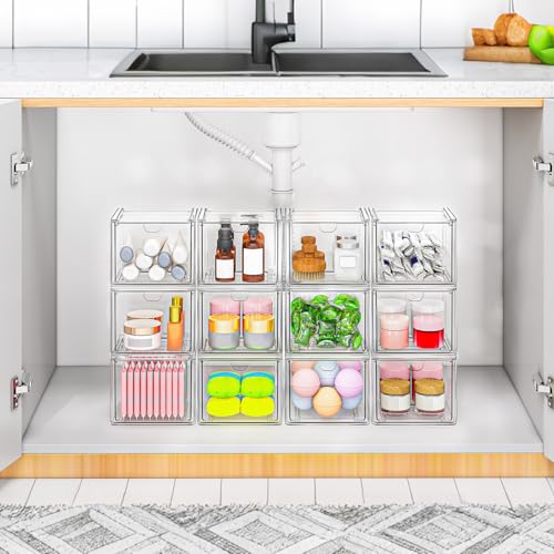 6-Pack Stackable Acrylic Storage Drawers, Small | Smooth-glide drawers, stackable, clear body, dustproof, wipe clean, 6 small, for art tools, makeup, under sink, pantry