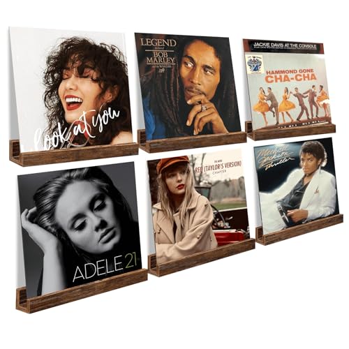 Vinyl Record Shelf Wall Mount, Pack of 6 Floating... (6 Count | Rustic Brown | Wood)