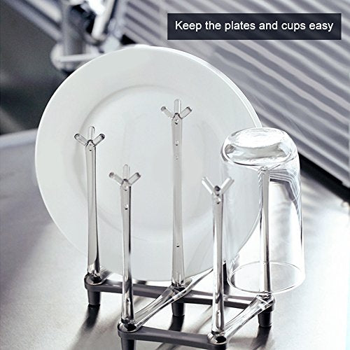 Marbrasse Retractable Cup Drying Rack, Drinking Glass and Sports Bottle Drainer Stand, Plastic Bag Dryer with Non-Slip Bottom for Kitchen Countertop, 2p