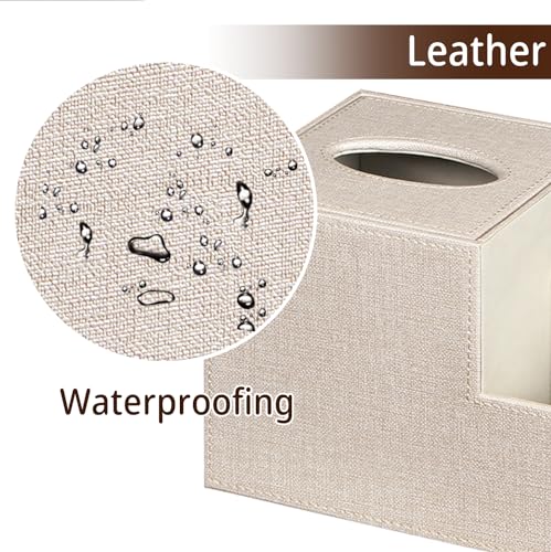 PU Leather Square Tissue Box Cover - Multi-Functional Tissue Box Holder | Tissue Box Cover with Storage,Tissue and Remote Control Holder/Caddy,Cube Tissue Box Organizer Bedroom Nightstand End Table