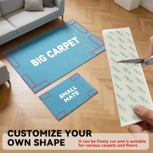 Rug Non Slip Grippers, 16Pcs Carpet Tape Reusable, No Residue | Keep Carpet Corners Flat on Hardwood Floors, Strong Hold Rug Stickers
