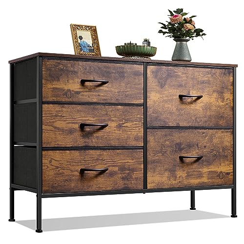 5 Drawer Fabric Dresser for Bedroom, Wide Storage...