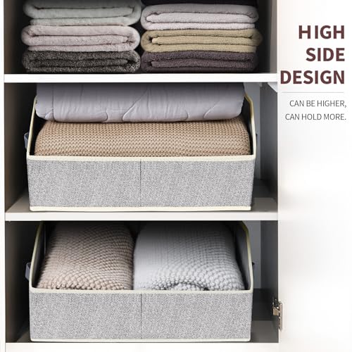 Closet Organizers Bins 6 Packs - Large Closet Shelf Organizer with Handles, Fabric Trapezoid Storage Bins, Collapsible Storage Cubes for Clothes, Towels, Light Gray