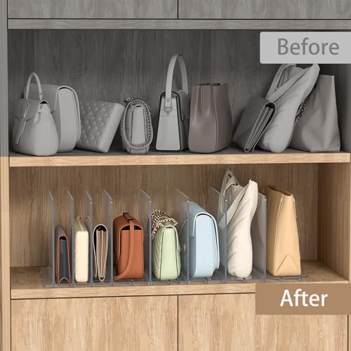 Bag & Purse Organizer for Closet: Adjustable Clear Dividers | Plastic Clutch for Closet Organizers Handbag Storage - Keep Carteras & Pocketbook Upright