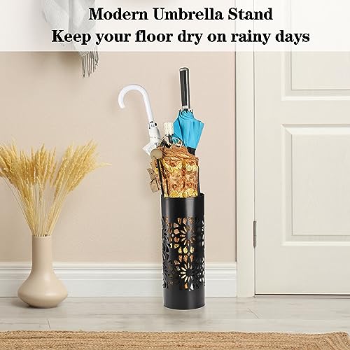 Bekith Metal Umbrella Holder, Free Standing Umbrella Stand for Entryway, Canes Walking Sticks Holder for Home, Office, 6.7" x 6.7" x 16.5", Round, Black