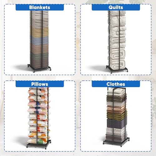 Rolling Pillow Storage Rack Organizer, Metal Pillow Display Rack Black | Throw Pillow Storage, Adjustable Throw Pillow Storage Shelves, Cushion And Pillow Display Stand for Retail,Home,Hotel,School