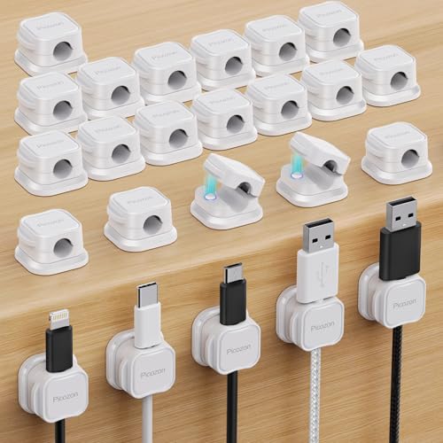 24 Pack Magnetic Cable Clip Organizer Cord Holder,... (White)