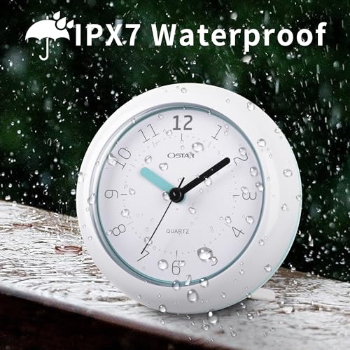 OSTAR Waterproof Bathroom Shower Clock, Analog Quartz Clock Hanging Stand Dual Purpose, One AA Battery Operated 4.72 inch Round Size