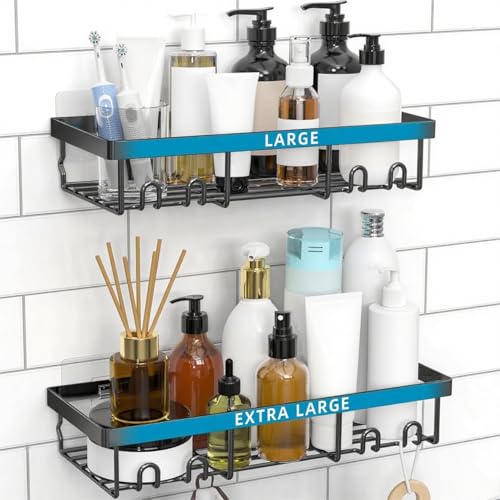 Shower Caddy Shelf Organizer Rack, Self Adhesive B... (2 Count | Black | Alloy Steel)