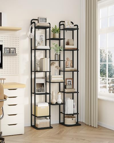 Hzuaneri Vertical Shoe Rack, Shoe Shelves, Wood Shoe Organizer for Closet, Entryway, Shoe Tower for Small Spaces, Free Standing, Adjustable, with 2 Hooks, 10 Tier Black SR11204B