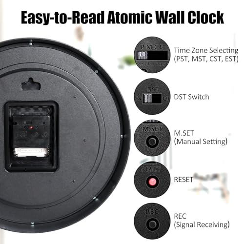 Geevon 12 Inch Atomic Wall Clock - Self-Setting Analog Clock with Automatic Time Sync - Battery Operated for Home Office School - Silver Frame