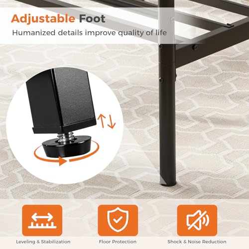 DUMOS Full Size Bed Frame Heavy Duty Metal Platform with 11.9" Under-Bed Storage, Heavy Duty Steel Slat Support with Iron-Art Headboard, No Box Spring Needed, Noise-Free, Modern Black