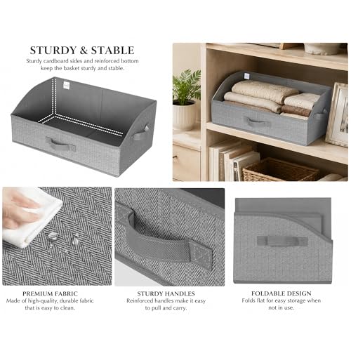 WUIKE Closet Organizers and Storage, Trapezoid Storage Bins, Fabric Closet Bins with Handles, Foldable Storage Baskets for Clothes, Purse, Blanket, Herringbone Gray, Extra Large, 3-Pack