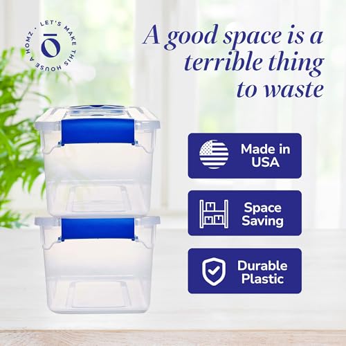 HOMZ 7.5 Quart Clear Plastic Stackable Storage Container Tote with Secure Latching Lid for Home and Office Organization, 5 Pack