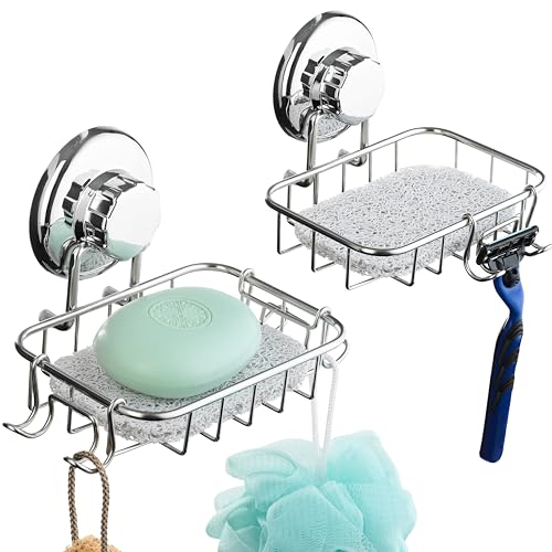 HASKO 2-Pack Suction Cup Soap Holder – Bar Soap Di... (Silver (2 Pack) | Stainless Steel)