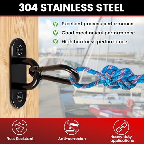 304 Stainless Steel Pad Eye Snap Hook, M6 Ceiling Hook 800Lb,8Pcs | Hanging Kit with Screws for Hammock Chair Swing, Yoga Gym Equipment, Sun Shade Sail, Plant Hangers & Marine Boat Hardware