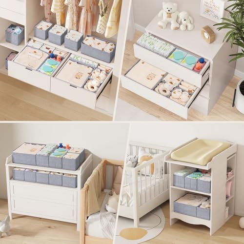 Lifewit Nursery Drawer Organizer for Clothes 12 Pack | Certified Child-safe Dresser Divider Storage Bins, Foldable Clothing Basket for Baby Clothes/Underwear/Sock/Diaper in Closet