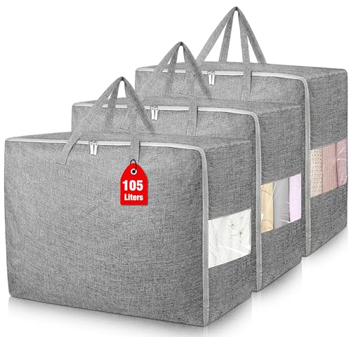 105L Extra Large Storage Bags, Folding Moving Comf... (2 Count | Grey | Linen)