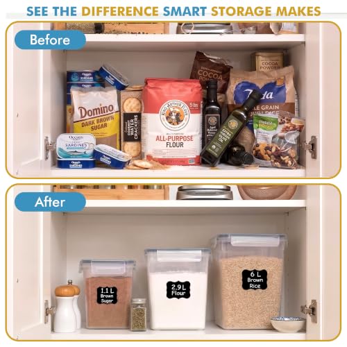 Shazo Flour Sugar Storage Containers Set of 3 (6L, 2.9L, 1.1L) Large Airtight Food Storage Containers with Lids, BPA-Free Plastic Container for Kitchen & Pantry Organizers, Cereal, Rice & Pasta
