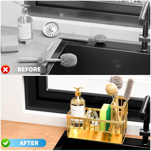 Gold Kitchen Sink Caddy Organzier with High Brush... (Gold | Stainless Steel)