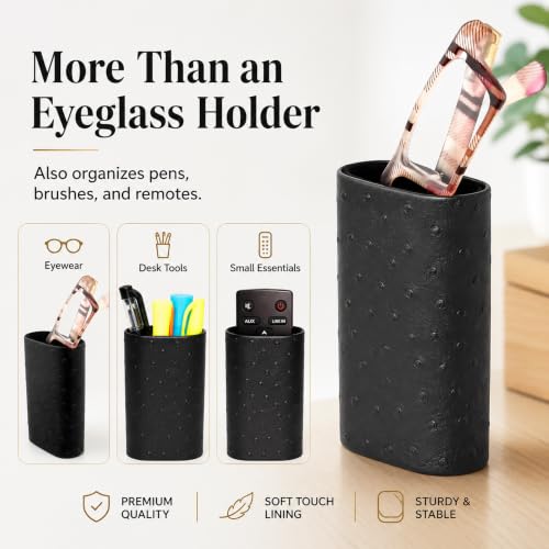 Calabria Desktop Eye Glasses Holder Soft Lining Weighted Base Eyeglasses Stand Case Desks Nightstands PU Leather Mens Womens