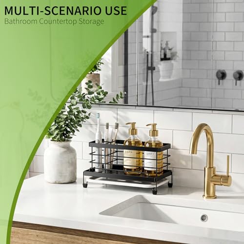 Sponge Holder for Kitchen, Sink Caddy Organizer, Kitchen Sink Accessories with Drip Tray, Rustproof and Non-slip Kitchen Sink Sponge Holder (Black)