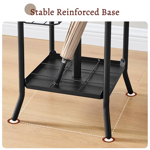 FAVOOSTY Coat Rack Freestanding,Coat Rack Stand with Umbrella Holder,Metal Coat Tree with 12 Hooks,Tree Clothes Hat for Entryway, Hallway, Bedroom, Living Room & Office -Black