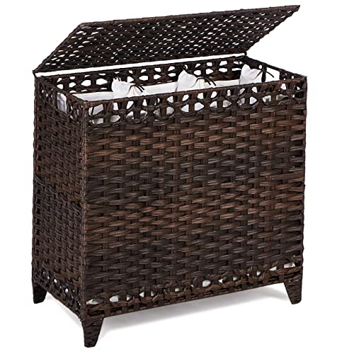 Laundry Hamper with 3 Removable Liner Bags, 132L L... (Brown)