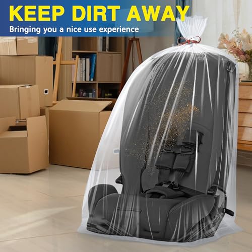 10 Pack 40” x 58” Extra Large Clear Plastic Storage Bags for Luggage Cover | 2 Mil Storage Bags Ideal for Car Seats, Suitcases, Strollers, Small Bikes, Attic Storage, Clothes, Xmas Trees, (with 10 Ties)