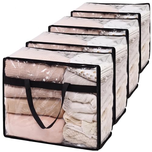 Blanket Storage Bags 4 Pack 60L Clothes Comforter... (4 Count | A-Clear)