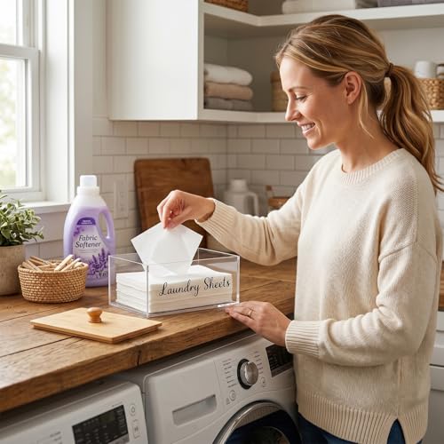 Acrylic Laundry Sheet Holder with Bamboo Lid, Laundry Detergent Sheet Container/Holder/Dispenser, laundry Room Organization and Storage