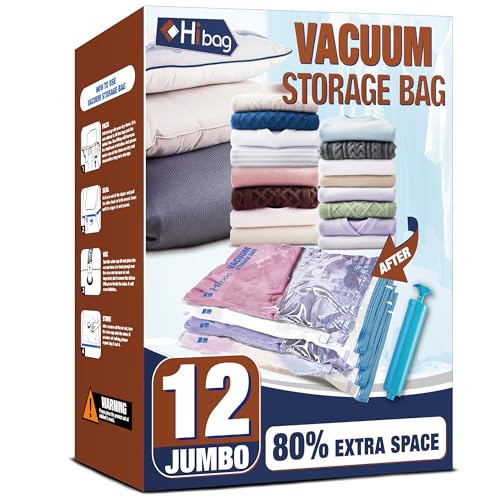 12 Jumbo Vacuum Storage Bags for Bedding, Vacuum S... (12 Count | Clear)