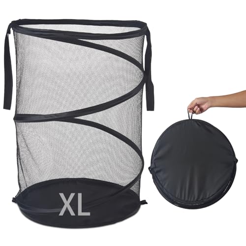 Mesh Popup Laundry Hamper 115L Foldable Laundry Basket Extra Large Capacity Collapsible Clothing Storage Basket with Handles 26 H x 18 W x 18 L (Black)