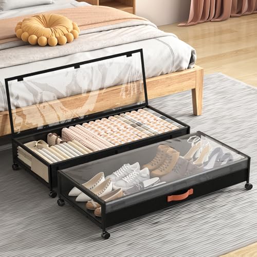 Under Bed Storage Containers with Wheels Large Und... (2 Count | Black 2 Pack)