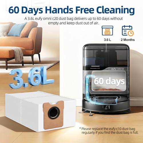 18 Pack Dust Bags for eufy Omni C10 C20 Robot Vacuum Replacement Bags | 3.6L large Capacity Disposable Bags, Multi-layer Filtration, Sealed Design Prevents Leaks for Convenient Garbage Collection