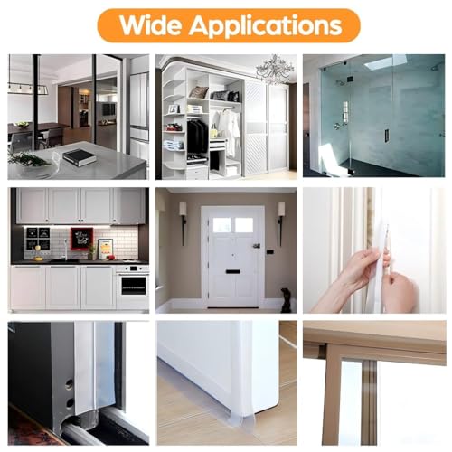 33.5 Ft Weather Stripping Door Seal Strip, Silicone Tape for Draft Stopper, Self Adhesive Shower Door Bottom Seal and Insulation Strip for Door Frame, Windows and Glass Gaps (Transparent, 25+35mm)