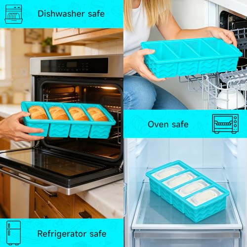 1 Cup Silicone Freezer Molds, Silicone Freezer Trays with Lid, 3-Pack | Freezer Storage Containers, Silicone Ice Cube Tray for freezing Soup Sauce Broth Leftovers, Dishwasher & Oven Safe, BPA Free