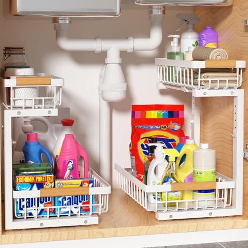 Under Sink Organizer 2 Pack, 2 Tier Slide Out Larg...