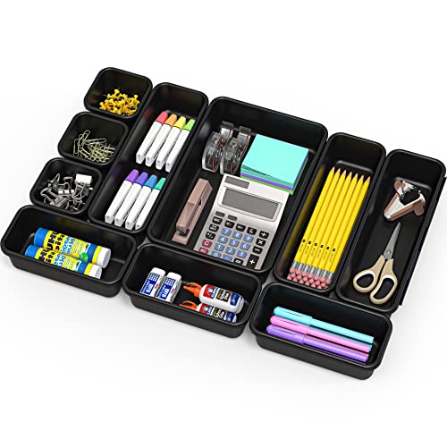Simple Houseware Interlocking Desk Drawer Bins Organizer, 10 Packs, Black | Great for Makeup Vanity, Bathroom, Office Drawers
