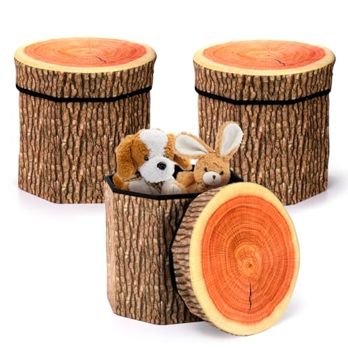3 Pack Tree Stump Storage Stools, 12 x 12 Inches F... (Classic | velvet)